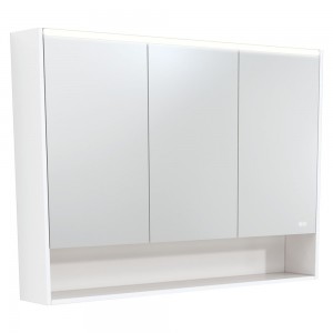 Fie LED Mirror Cabinet with Display Shelf & Matte White Side Panels 1200